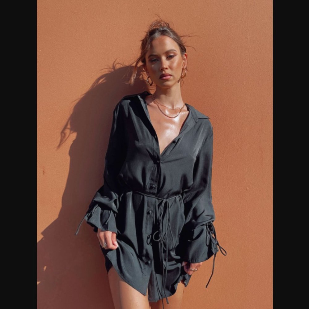 Princess Polly Forbidden Black Mini Shirt Dress 2 - Picture 1 of 9